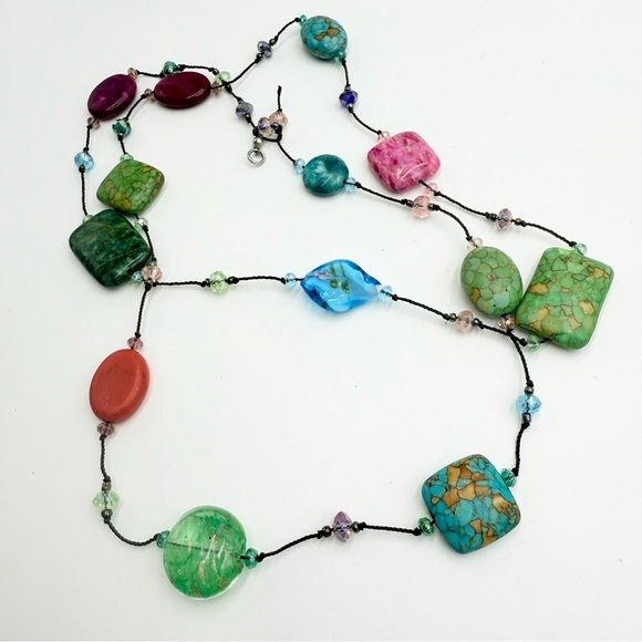 Vintage Multi Colour Venetian Glass Stone Crystal Necklace - Picture 5 of 10